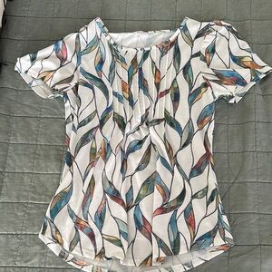 Multi Colored Fitted Ruched Blouse with Peter Pan Collar-only worn once!